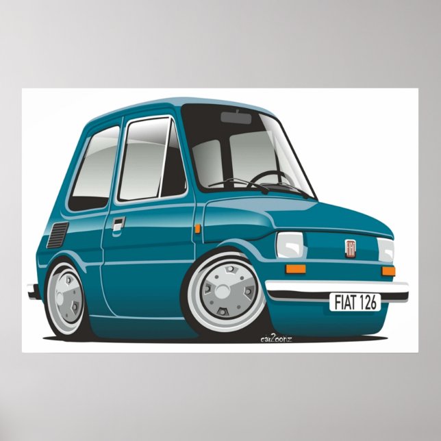 Affiche Fiat 126 caricature turquoise (Devant)