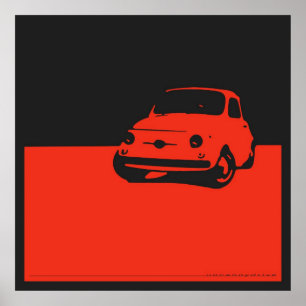 Affiche Fiat 500, 1959 - Rouge sur noir de charbon