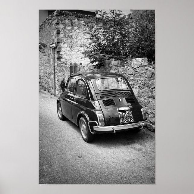 Affiche FIAT 500 voiture en noir et blanc (Devant)
