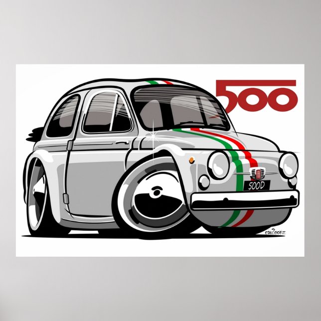 Affiche Fiat 500D caricature blanche (Devant)