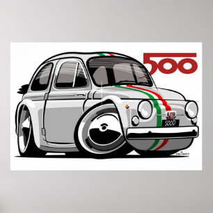 Affiche Fiat 500D caricature white