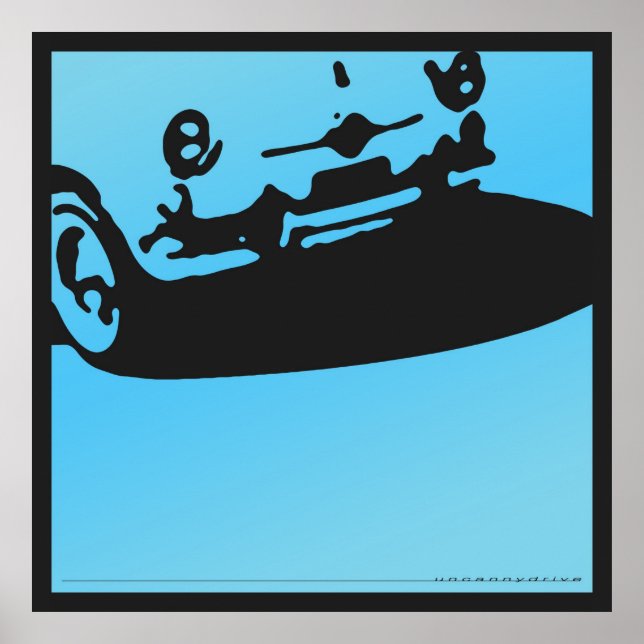 Affiche Fiat 600 - bleu clair sur noir (Devant)