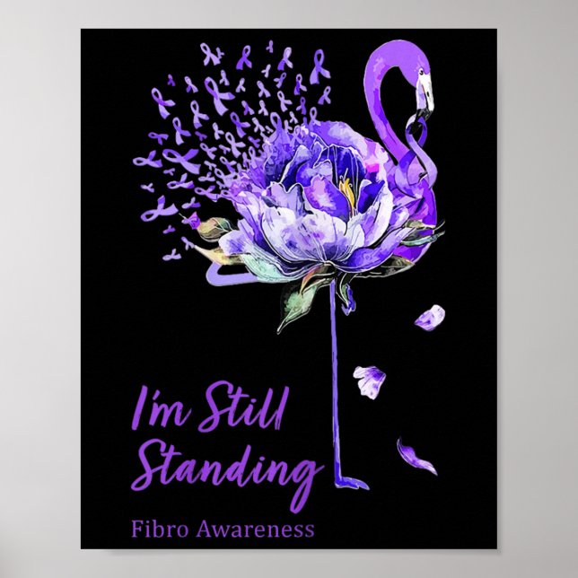 Affiche Fibro Fibromyalgie De Ruban Violet Flamant rose Nn (Devant)