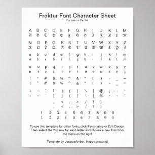 Affiche Fiche de caractères de la police Fraktur pour Zazz