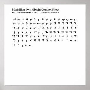 Affiche Fiche de contact des glyphes de police de médaillo
