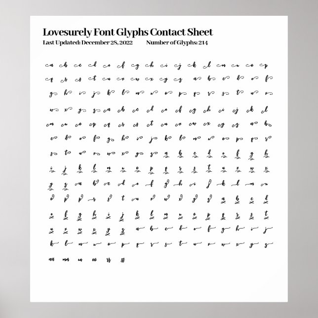 Affiche Fiche de contact Font Glyphes (Devant)