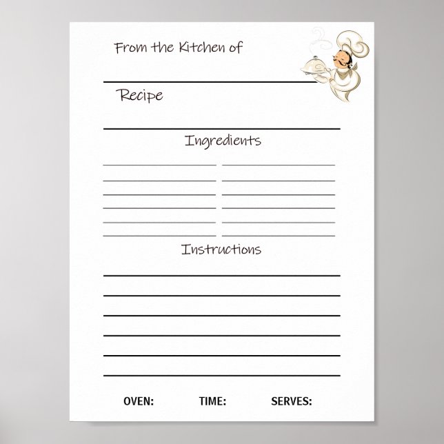 Affiche Fiche de recettes de téléchargement instantané ou (Devant)