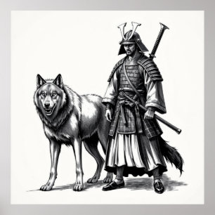 Affiche Fierce Bond : Samurai et Wolf Charcoal Art