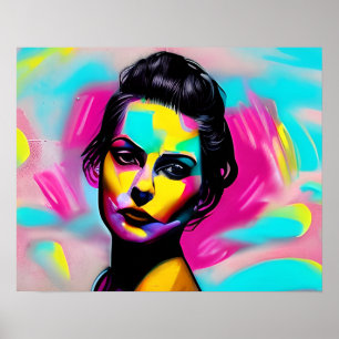 Affiche Fierce Femme Graffiti Art coloré IA générée