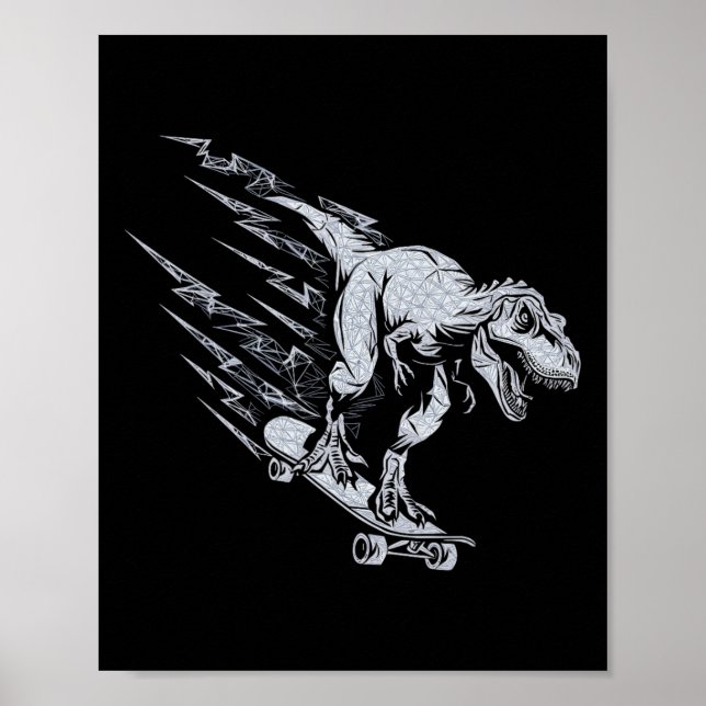 Affiche Fierce T-rex Skateboarding Lightning Speed  (Devant)