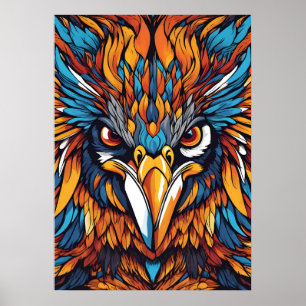 Affiche Fierce Tribal Hawk - Plumes vibrantes & Yeux Fiery