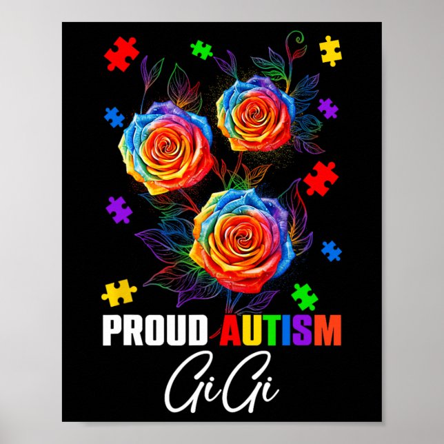 Affiche Fière Autisme Gigi Fleurs Roses Et Puzzles Autisme (Devant)