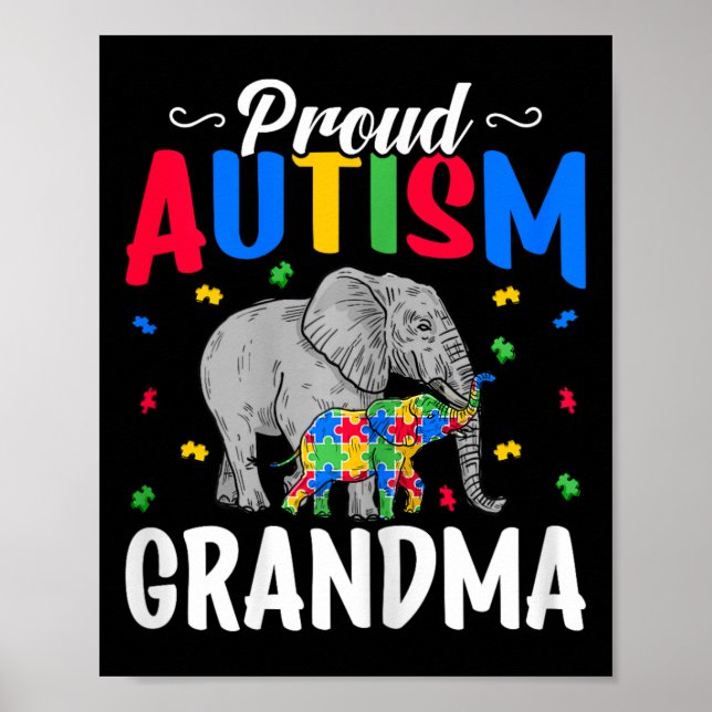 Affiche Fière autisme grand-mère - Autiste éléphant Autism (Devant)
