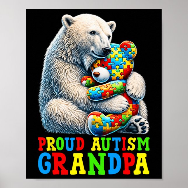 Affiche Fière Autisme Grand-père Ours Sensibilisation sur  (Devant)