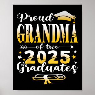 Affiche Fière Grand-Mère De Deux 2025 Diplômés Twins Gradu