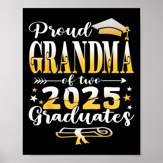 Affiche Fière Grand-Mère De Deux 2025 Diplômés Twins Gradu (Devant)