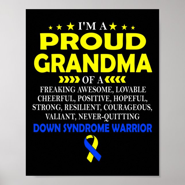 Affiche Fière Grand-Mère Du Guerrier Du Syndrome De Down T (Devant)