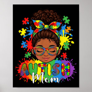 Affiche Fière maman autiste afro cheveux puzzle sensibilis