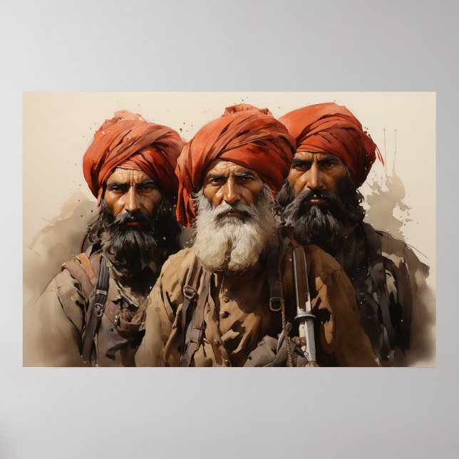 Affiche Fière Punjabi Sikh guerriers de l'aquarelle (Devant)