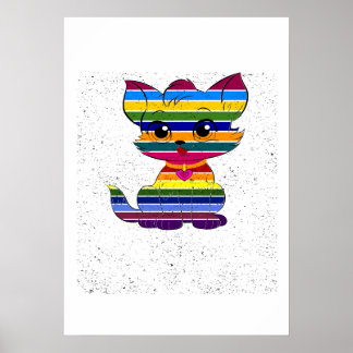 Affiche Fierté de chat tigré arc-en-ciel Art rétro LGBTQ m