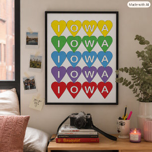 Affiche Fierté de l'Iowa Cœurs Colorés, Cadeau de Fierté d