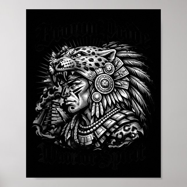 Affiche Fierté marron Chicano Guerrier Aztèque Jaguar Mexi (Devant)