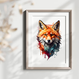 Affiche Fiery Fox Beauté Aquarelle Animal Mur Art
