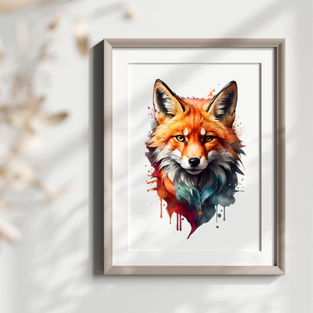 Affiche Fiery Fox Beauté Aquarelle Animal Mur Art (Créateur téléchargé)