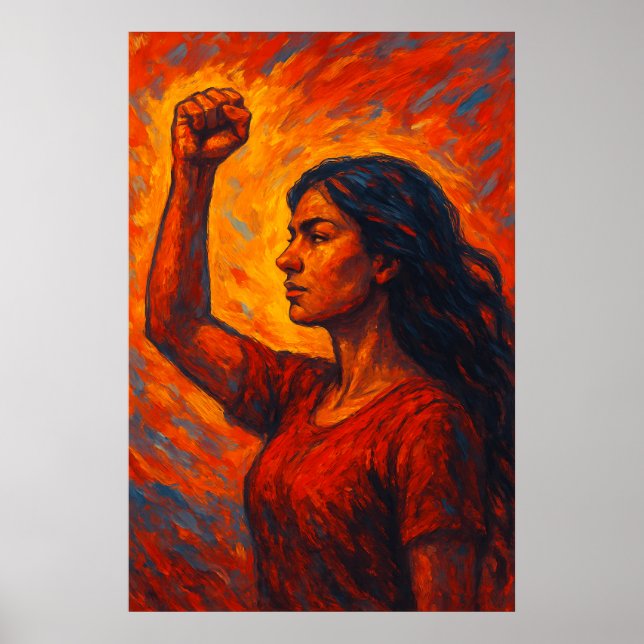 Affiche Fiery, She Rises | Feminist Raised Fist Woman (Devant)