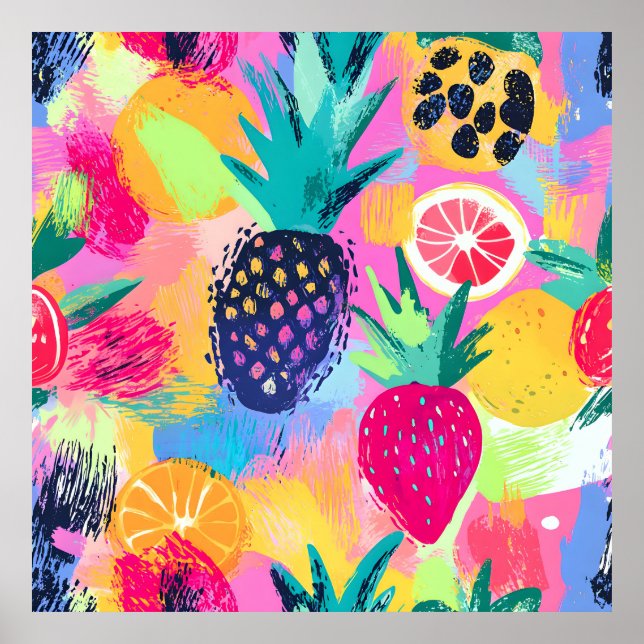 Affiche Fiesta Abstraite de fruits tropicaux Paradise (Devant)