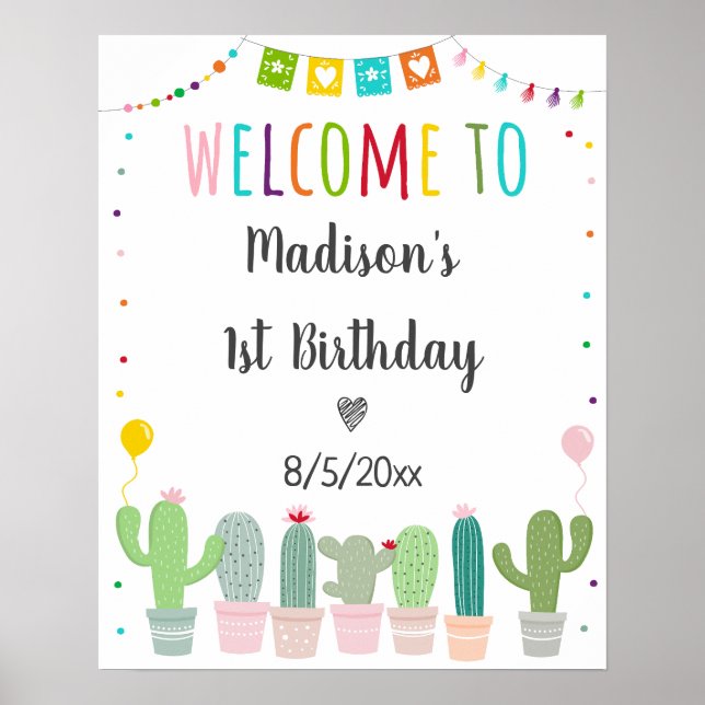 Affiche Fiesta Cactus Fille Bienvenue d'anniversaire (Devant)