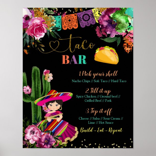 Affiche Fiesta Florale Colorée Mexicaine Anniversaire Taco (Devant)