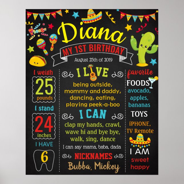 Affiche Fiesta Mexican Birthday Party chalkboard sign (Devant)