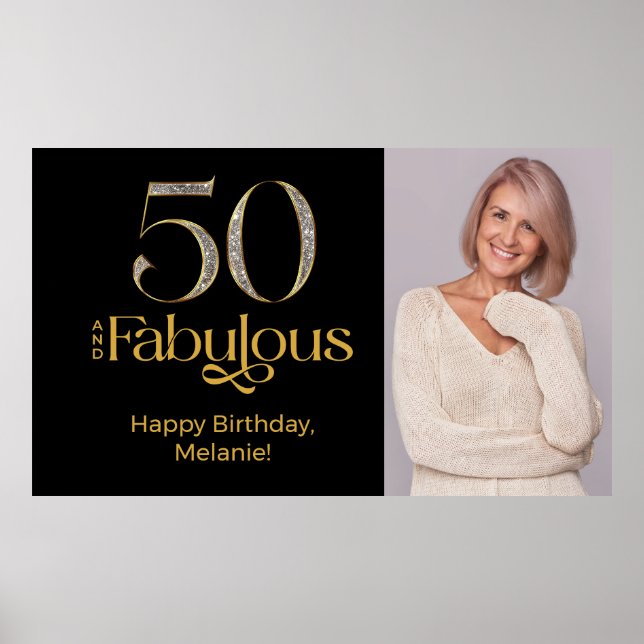 Affiche Fifty and Fabulous Gold Black 50th Birthday Photo (Devant)