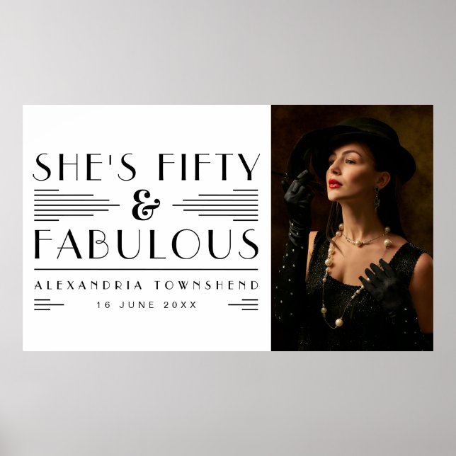 Affiche Fifty & Fabulous Art Deco Photo 50th Birthday (Devant)