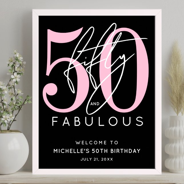 Affiche Fifty Fabulous Black Pink 50th Birthday Welcome (Fifty Fabulous Black Pink 50th Birthday Welcome Poster)