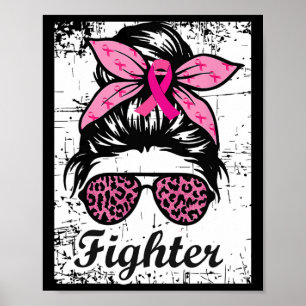 Affiche Fighy Messy Bun rose guerrier Cancer du sein Aware