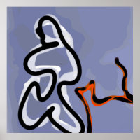 Figure avec Feline : bleu Abstrait, orange, B & W
