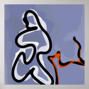 Affiche Figure avec Feline : bleu Abstrait, orange, B & W