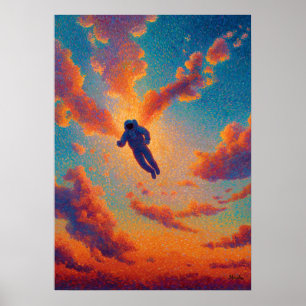 Affiche Figure flottant Pointillisme Rêve Ciel