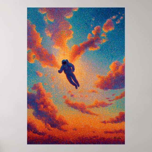 Affiche Figure flottant Pointillisme Rêve Ciel (Devant)