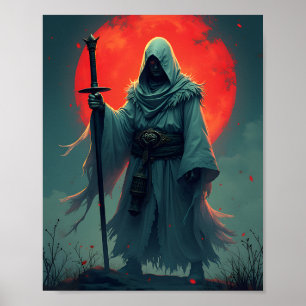 Affiche Figure mystérieux encapuchonné sous la lune de san