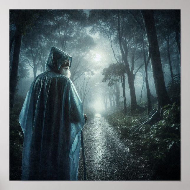 Affiche Figure mystique dans une forêt brumeuse (Devant)