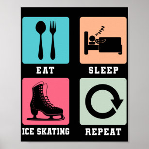 Affiche Figure Patineur Manger Sommeil Patinage sur glace 