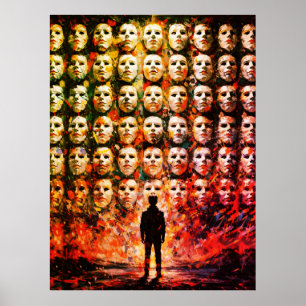 Affiche Figure sans visage Foule masquée Impasto Surréalis