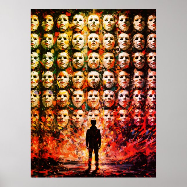 Affiche Figure sans visage Foule masquée Impasto Surréalis (Devant)