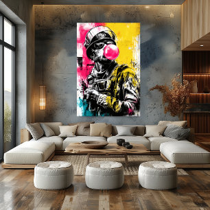 Affiche Figure Tactique Urbaine Avec Bubble Gum Contempora