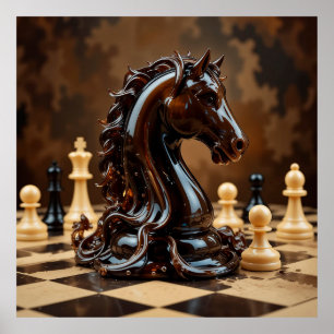 Affiche Figurine de cheval d'échecs complexe entourée d'éc
