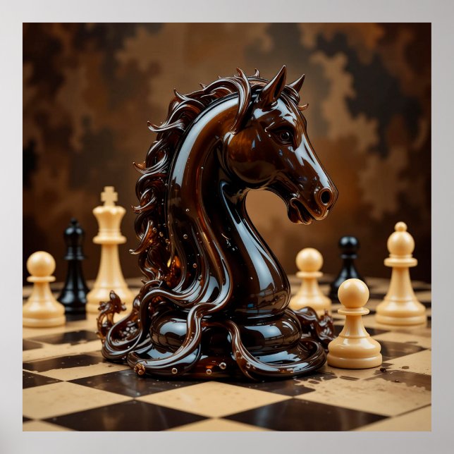 Affiche Figurine de cheval d'échecs complexe entourée d'éc (Devant)