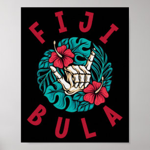Affiche Fiji Bula Fleurs Tropicales Vacances Plage Fiji Su